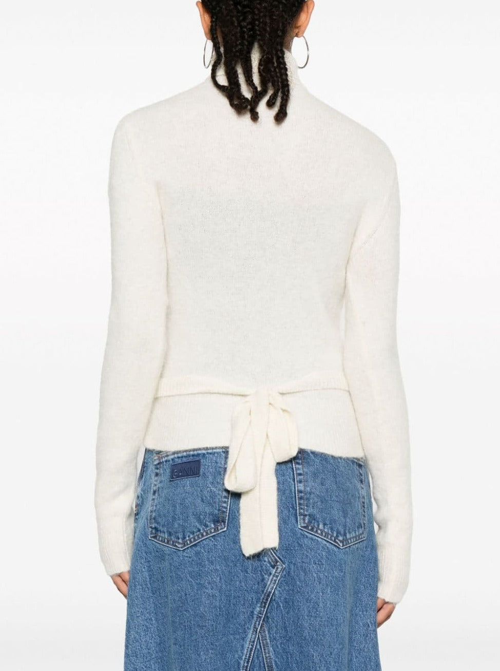 Brushed Alpaca Wrap Blouse, egret
