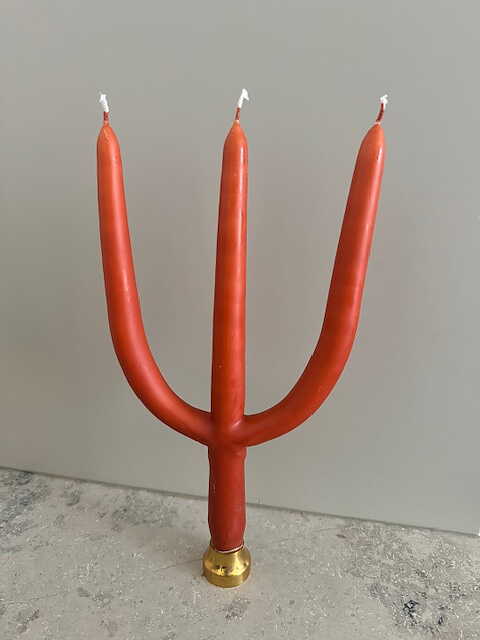 Branched 3-armed candle, burnt orange