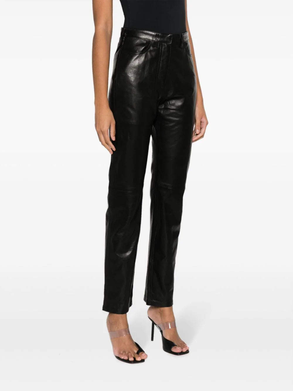 JALIL slim-cut leather trousers, black