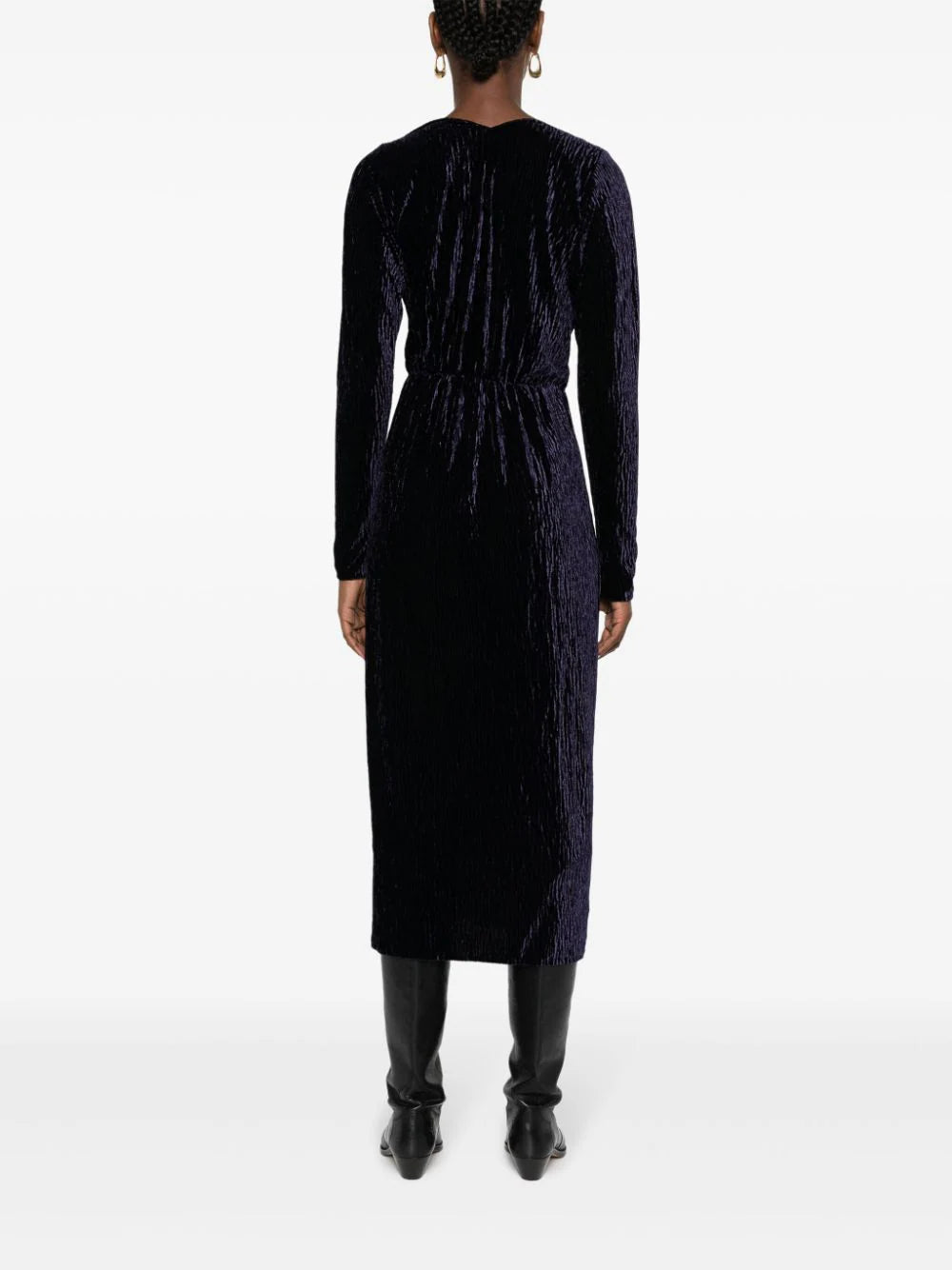 Crush velvet crossed midi dress, night fall
