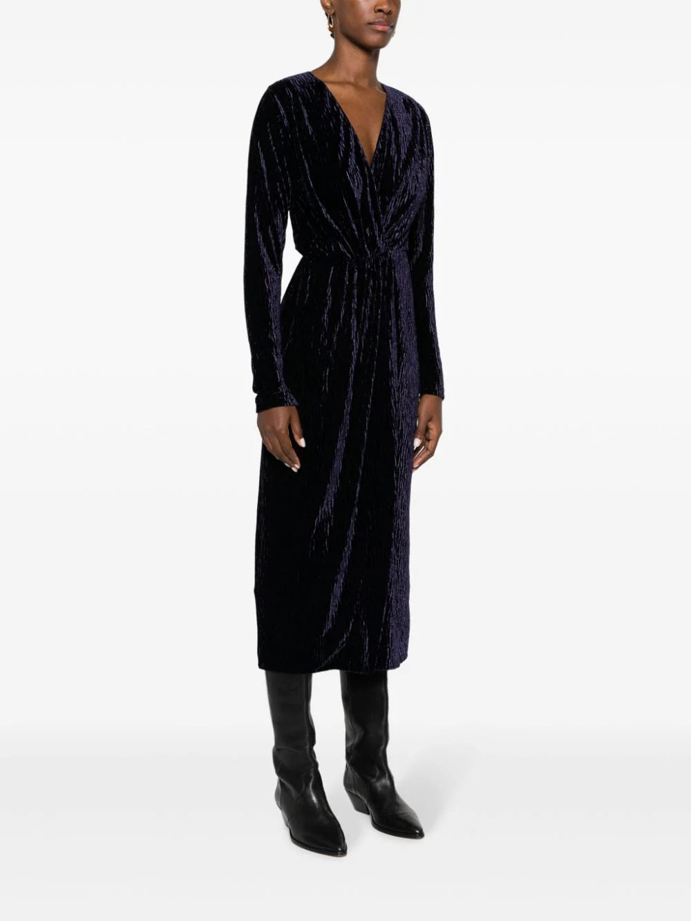 Crush velvet crossed midi dress, night fall