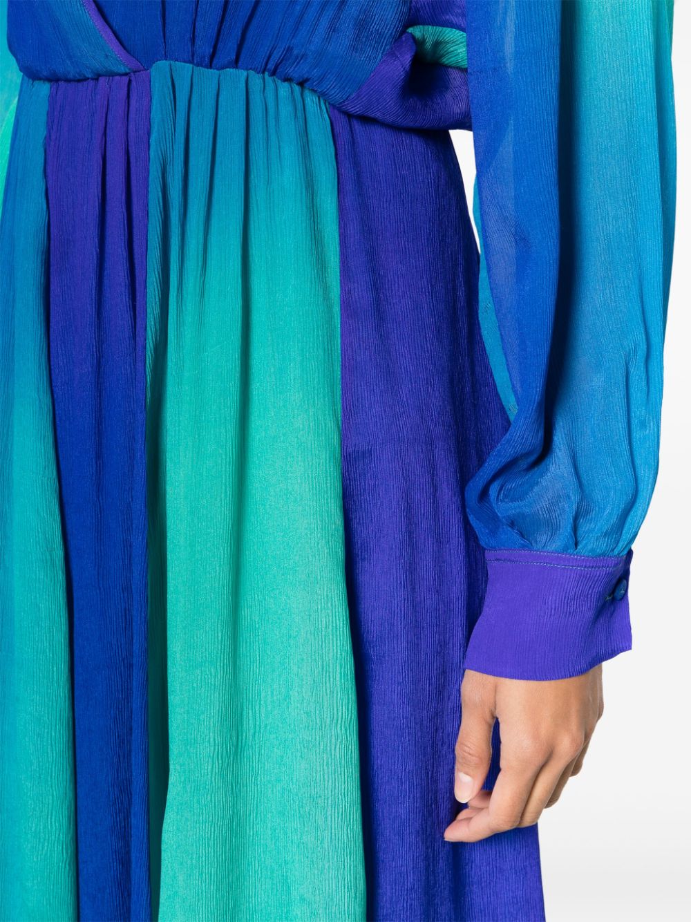 Crepon silk long shaded dress, boreale