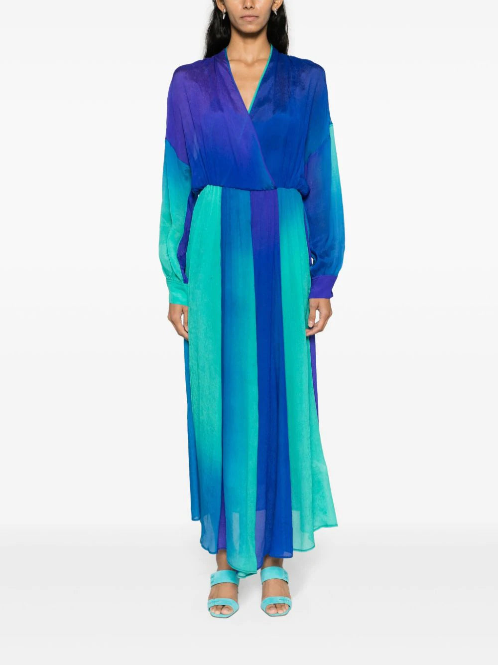 Crepon silk long shaded dress, boreale