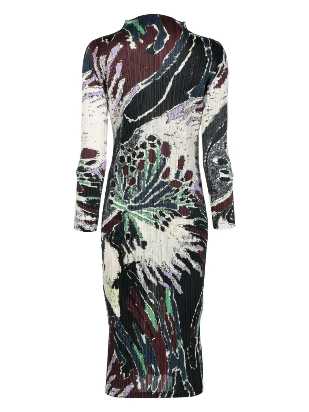 Pleated long-sleeve midi dress, multicolour