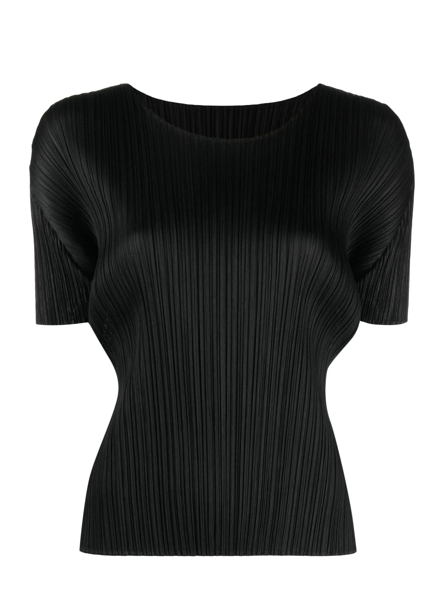 Short sleeve pleated top, black (carryover)