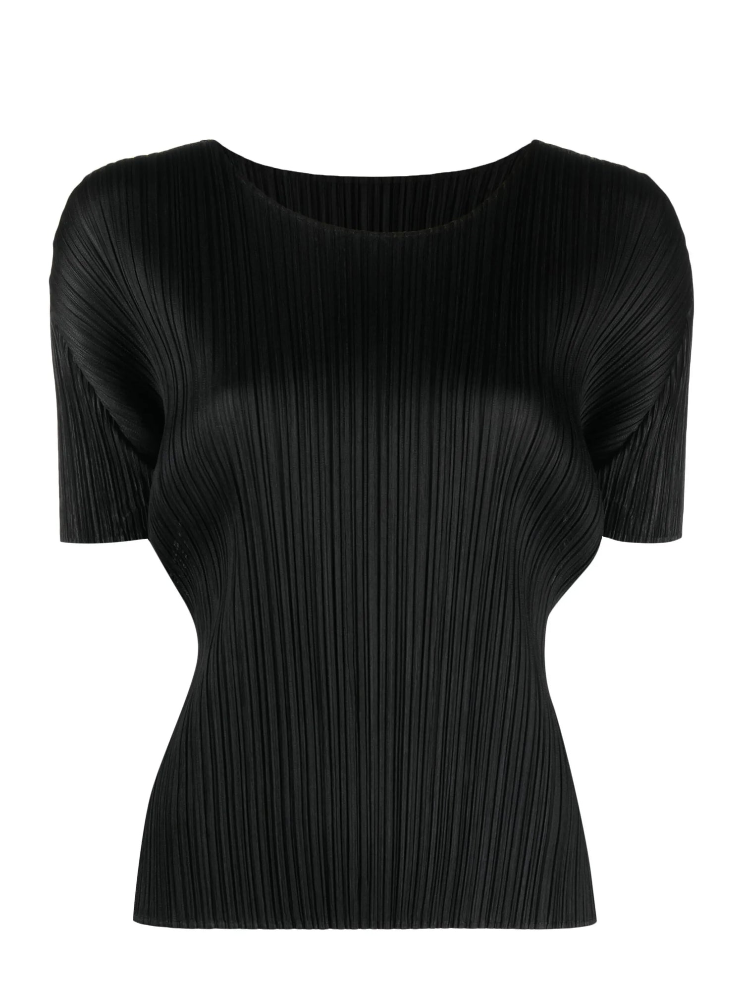 Short sleeve pleated top, black