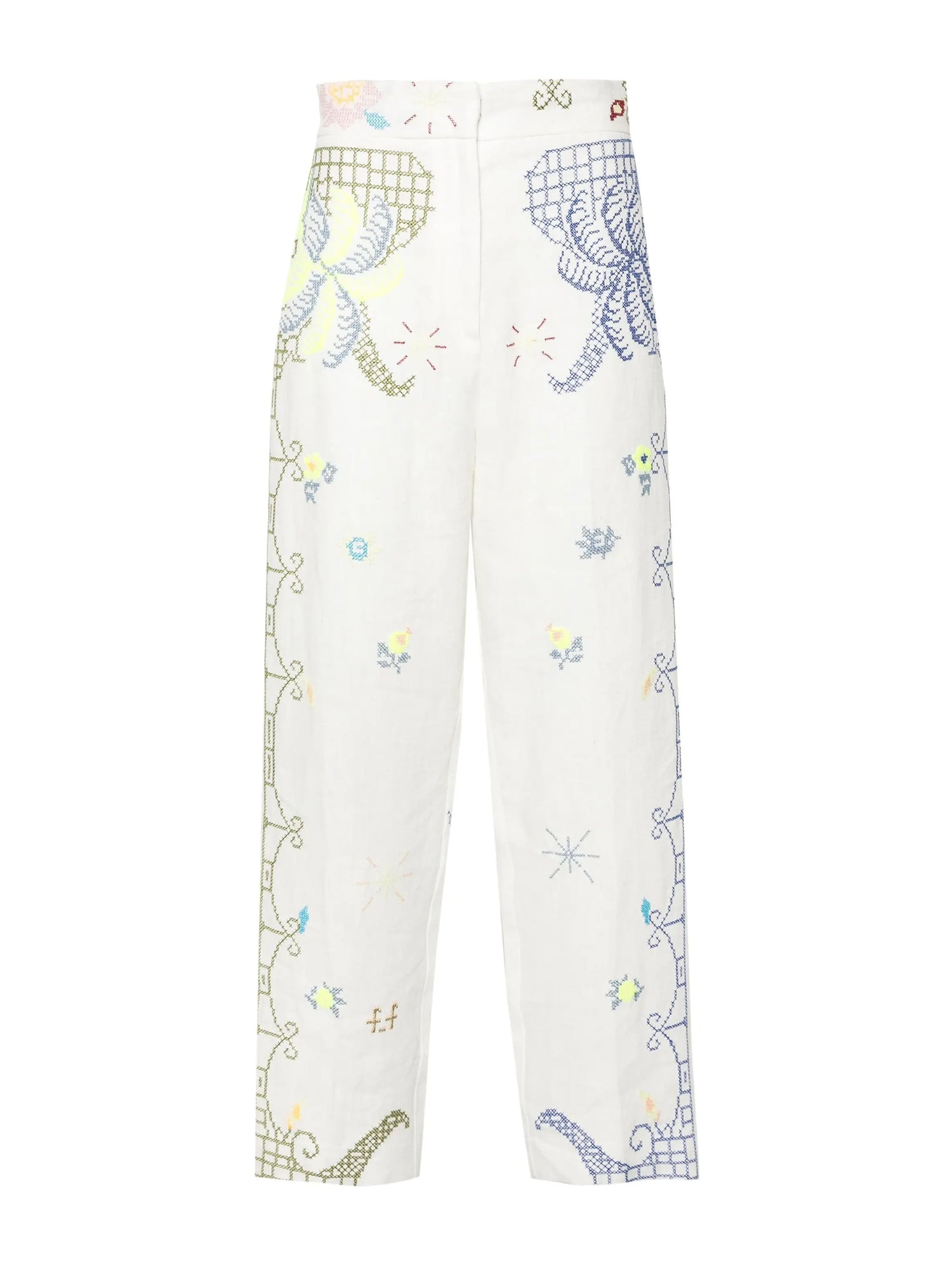 Embroidery linen pants, white
