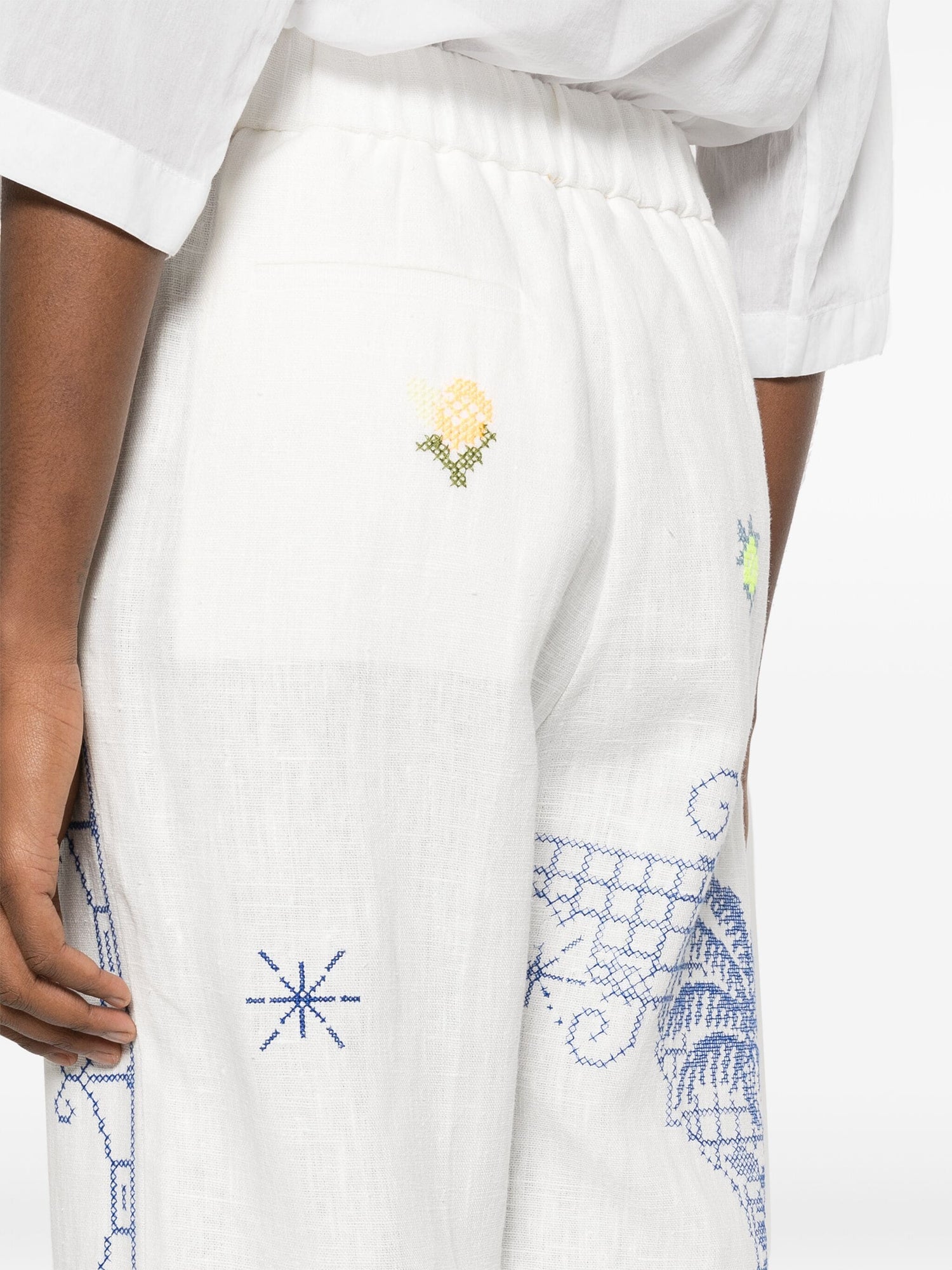 Embroidery linen pants, white