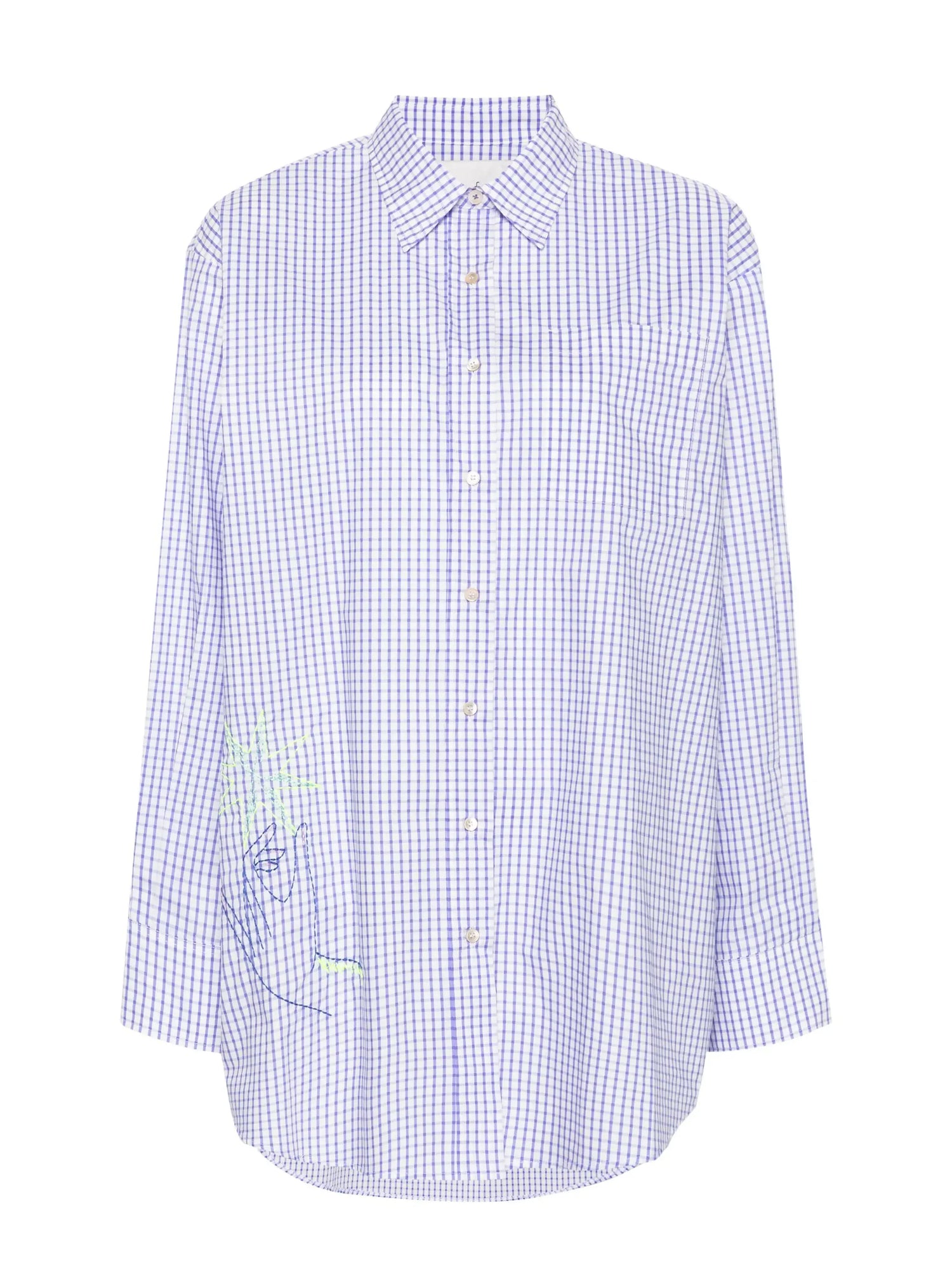 Popline check shirt with embroidery, lilac