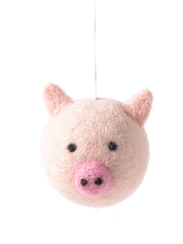 Pig woollen hanging ornament, piggy pink