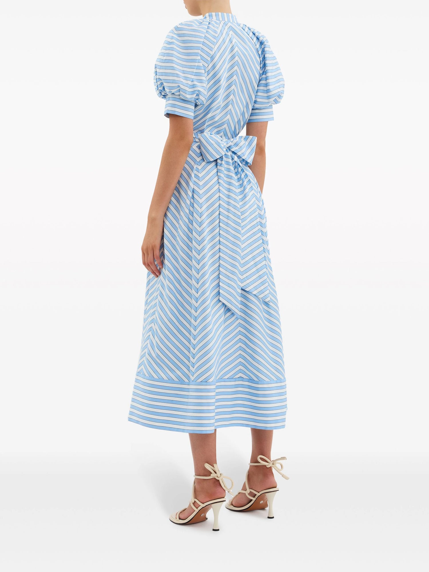 Ava Puff Sleeve Midi Dress, Blue Stripe
