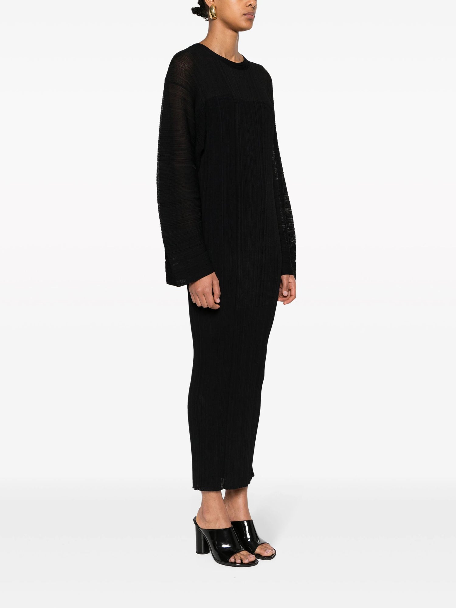 Lightweight Plisse' Knit Dress, black