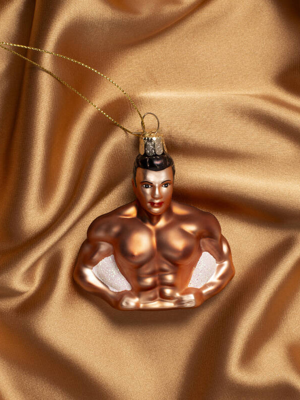 Tanned muscular man glass ornament