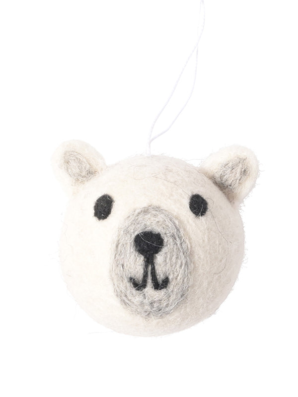 Woollen polar bear hanging ornament, white