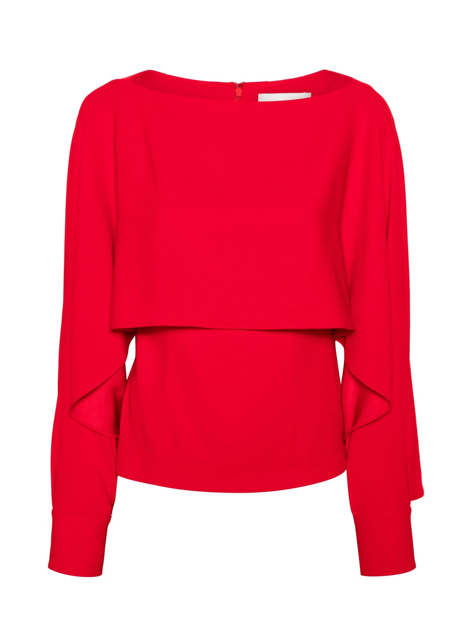 LONG SLEEVE SATIN CREPE TOP, RED