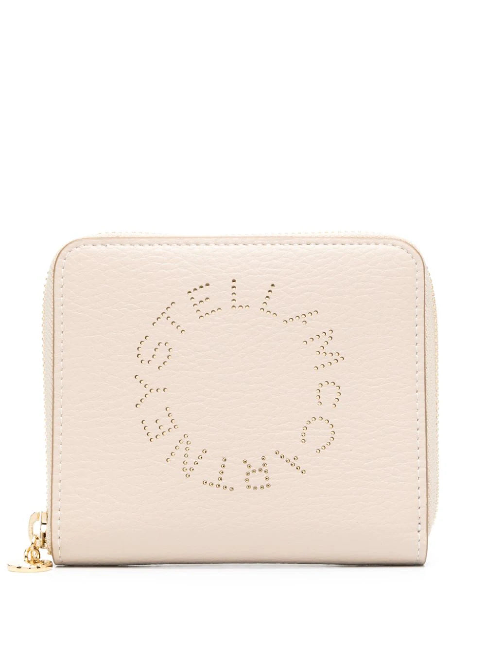 Zip Around Mini Wallet Embossed Grainy Mat W/Studded Logo, cream