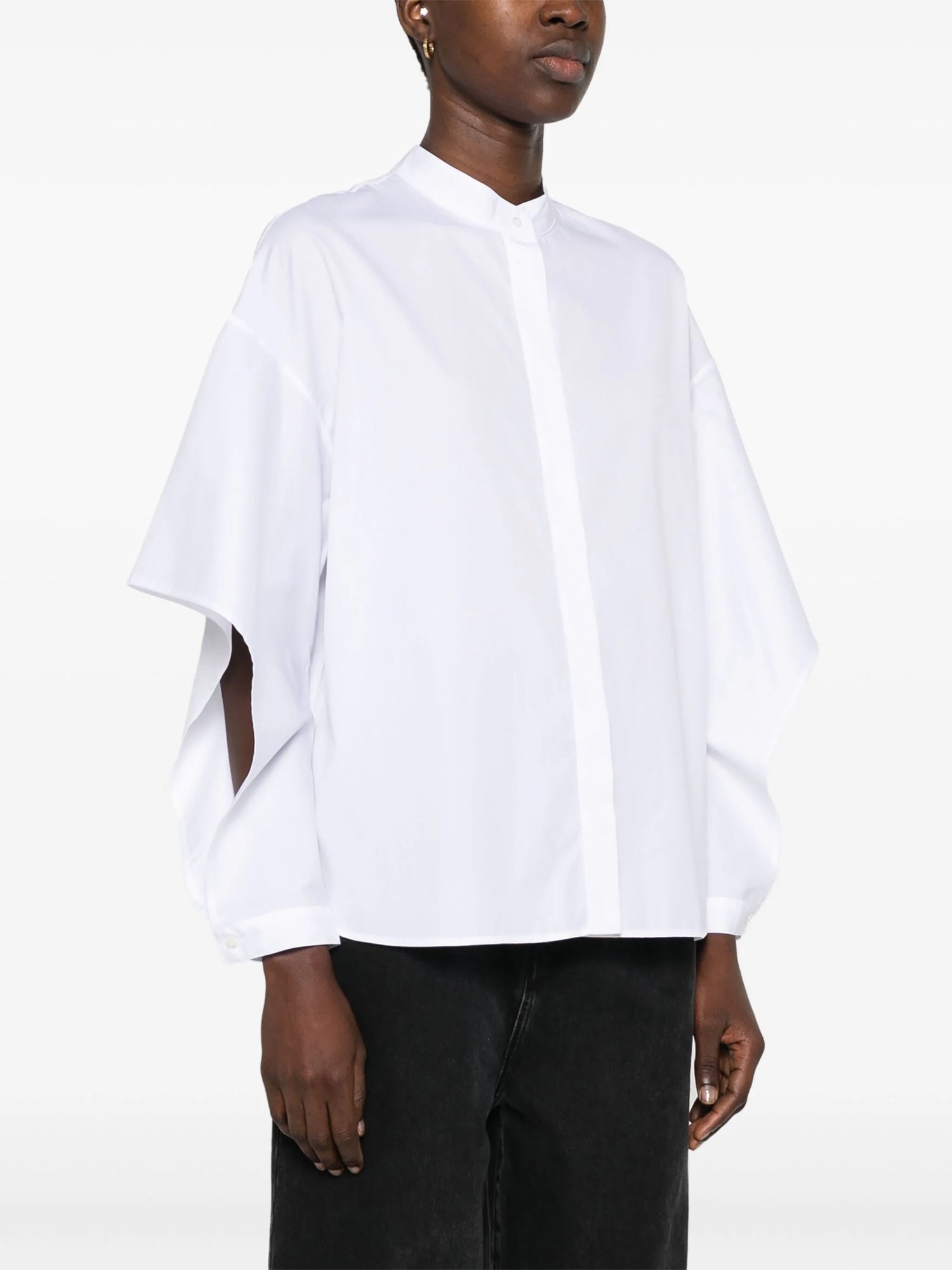 Cotton poplin shirt with cut-out sleeves, white