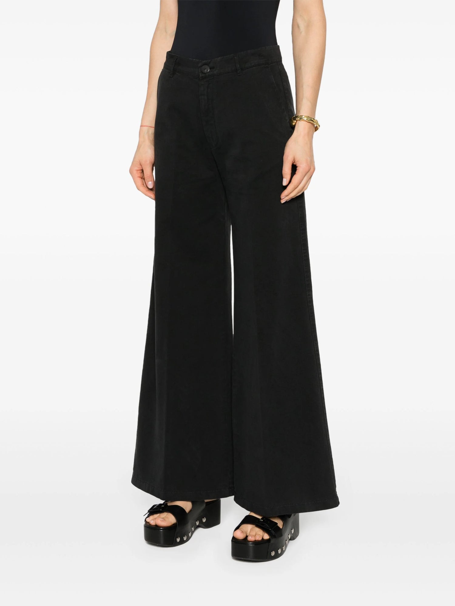 Old peach gabardine wide leg pants, black