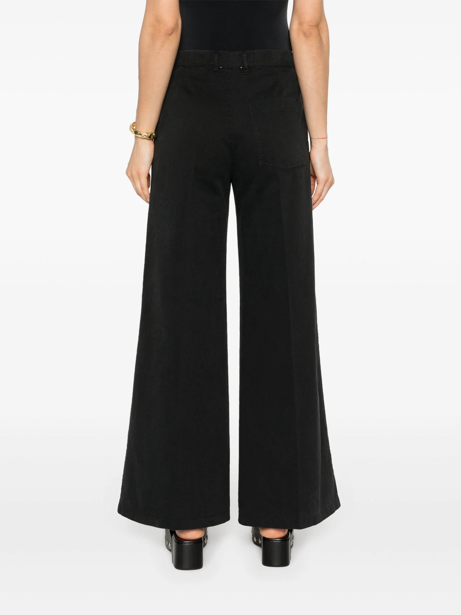 Old peach gabardine wide leg pants, black