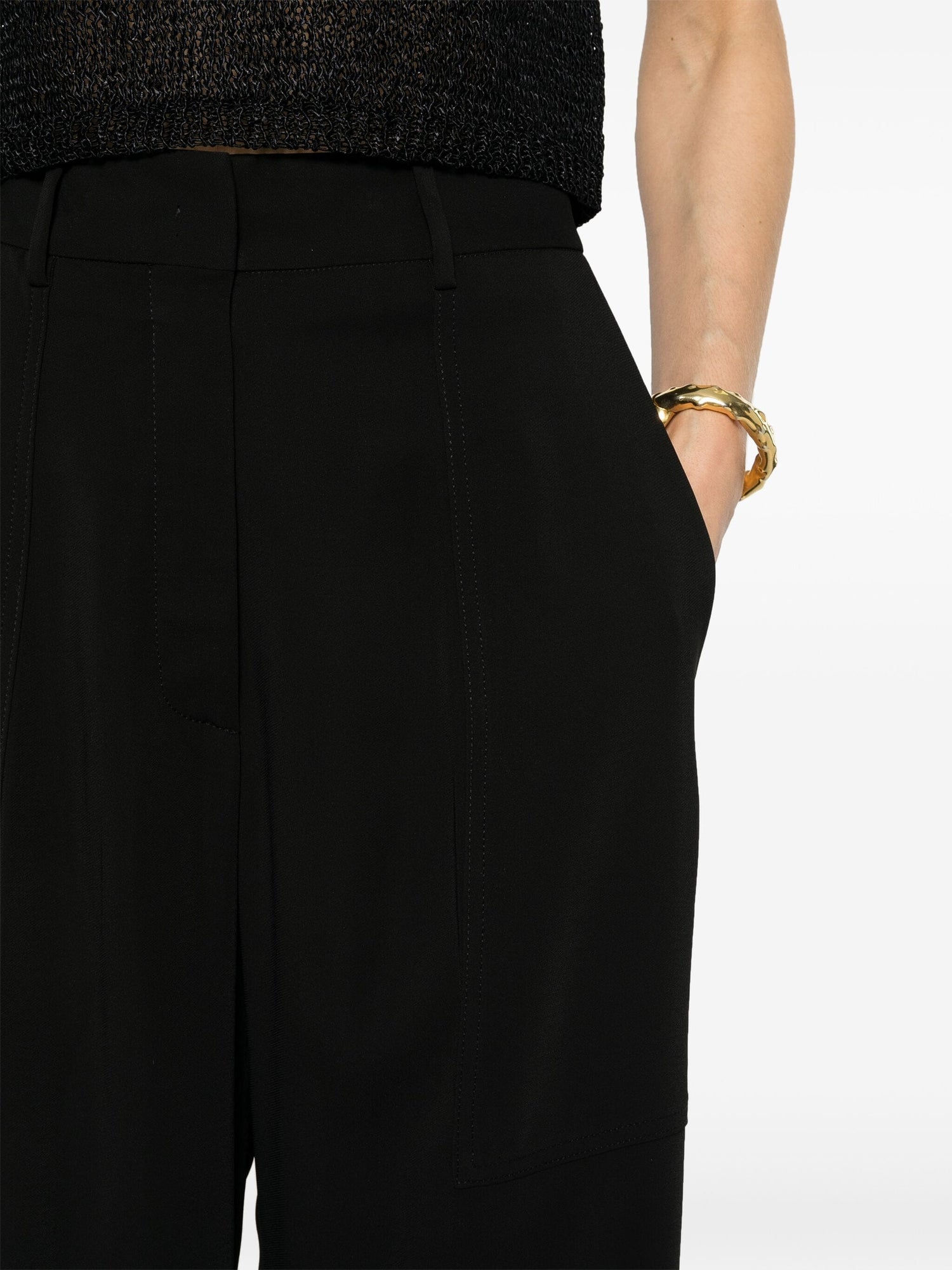 Stretch crepe cady cargo pants, black