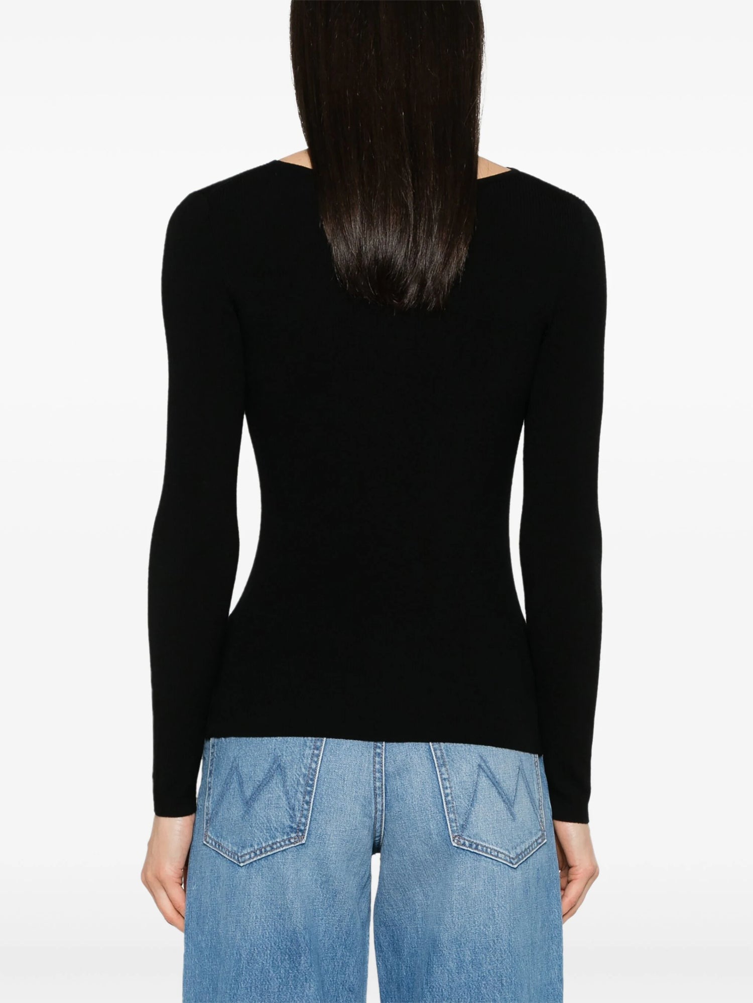 Merino wool cut-out long sleeve jumper, black