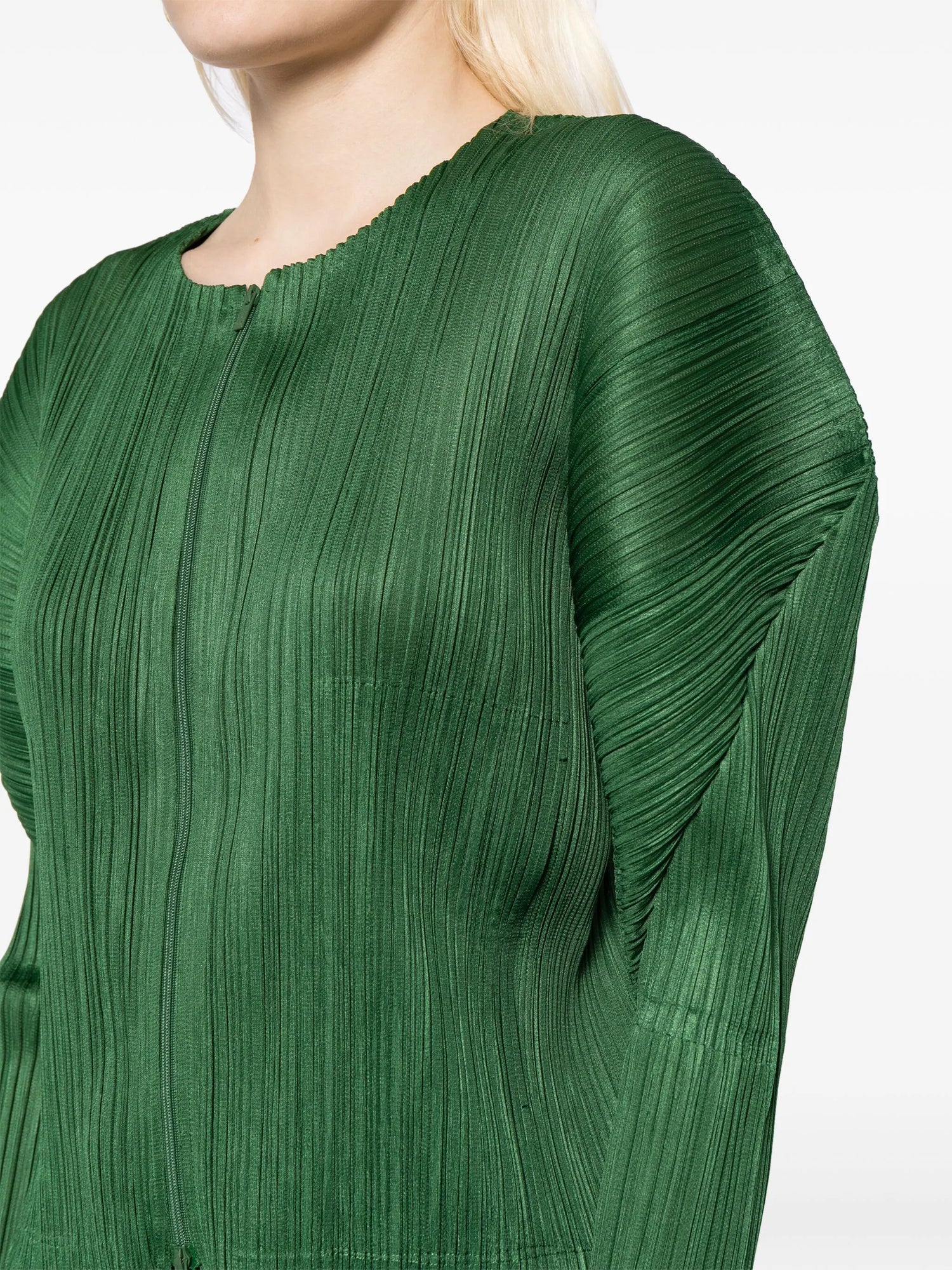 Pleated zip up jacket, green