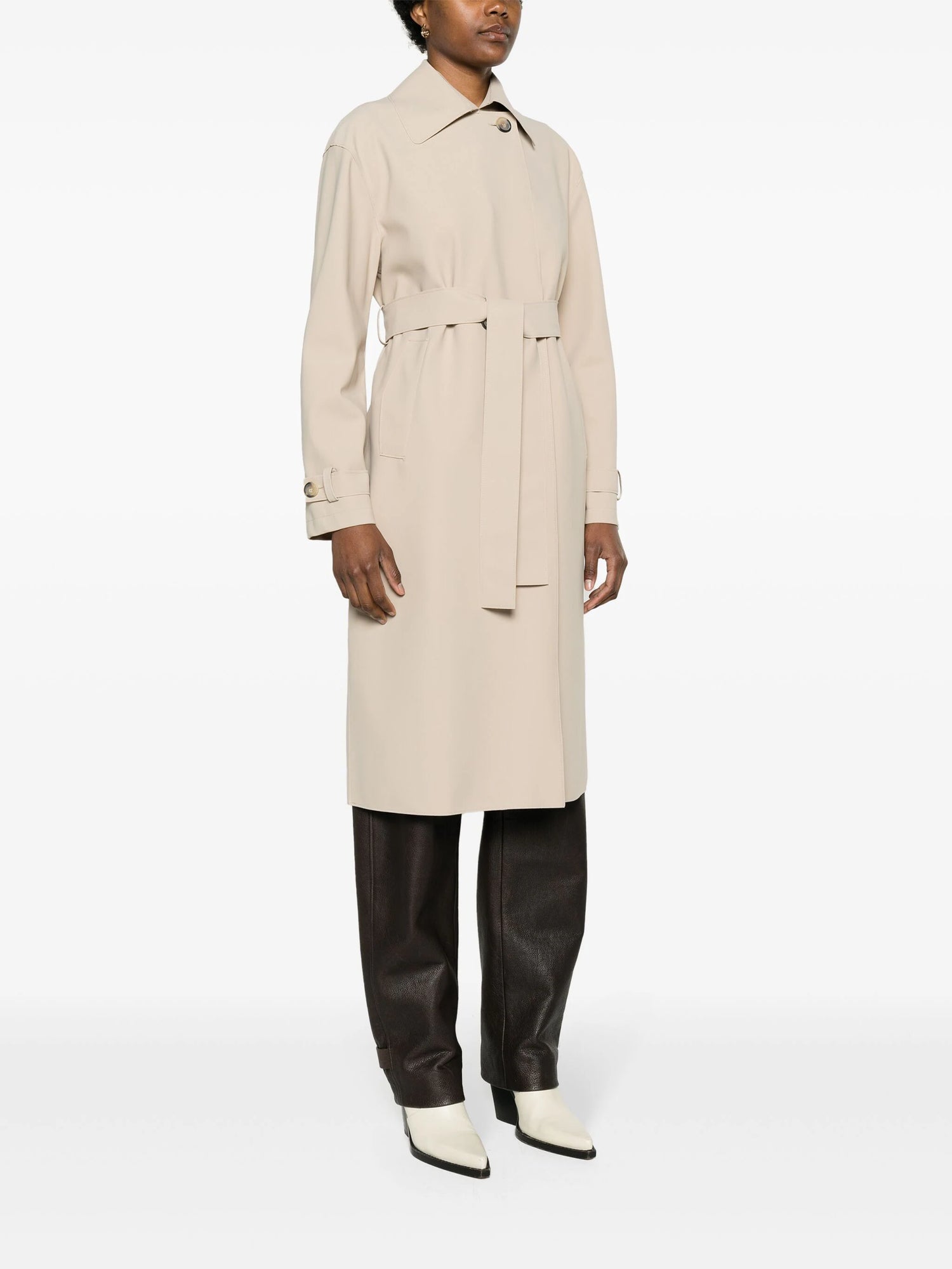 Dropped shoulder belted mac coat scuba, beige