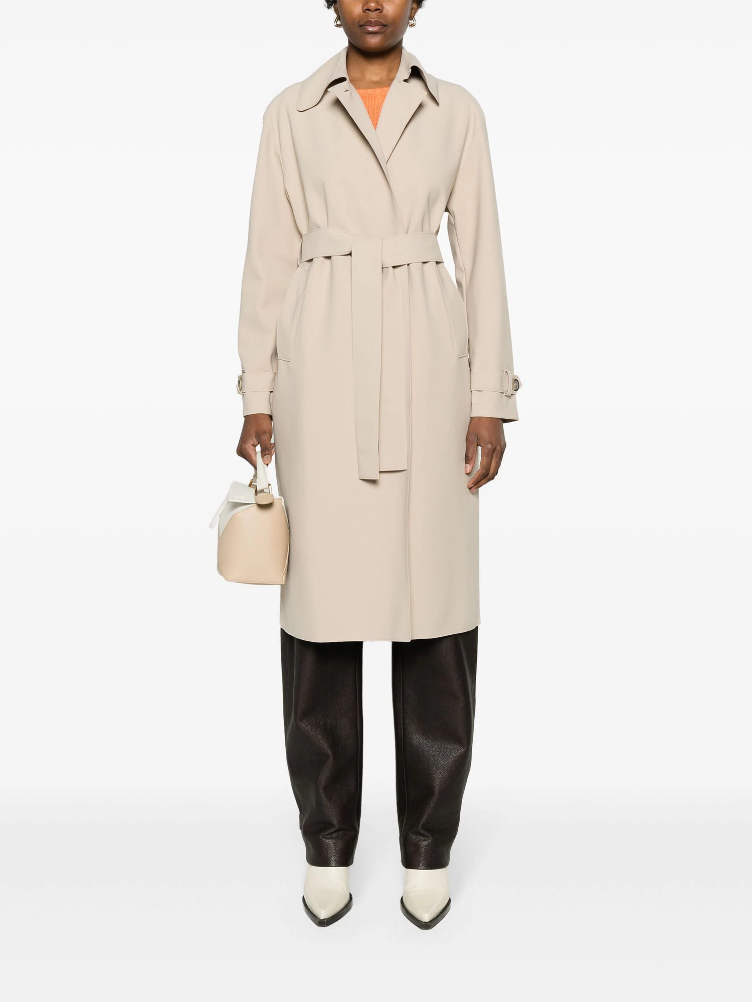 Dropped shoulder belted mac coat scuba, beige