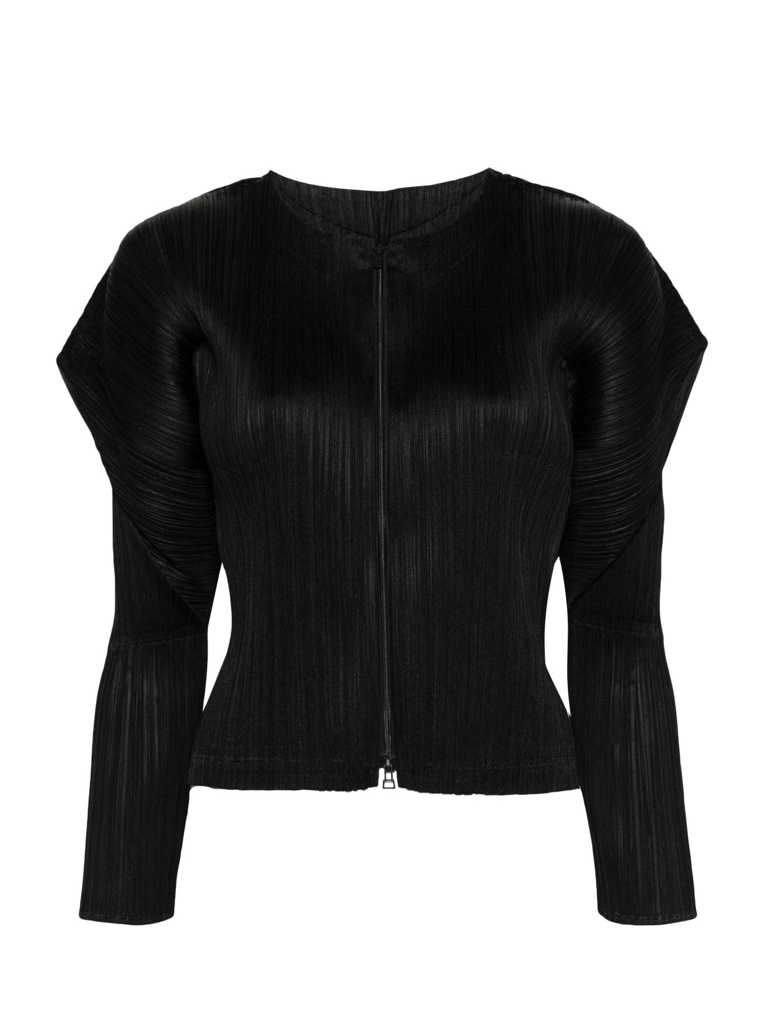 Pleated zip up jacket, black