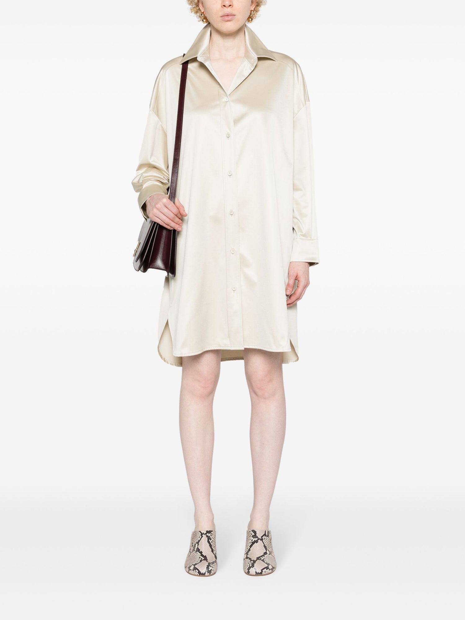 Oversized satin dress, beige