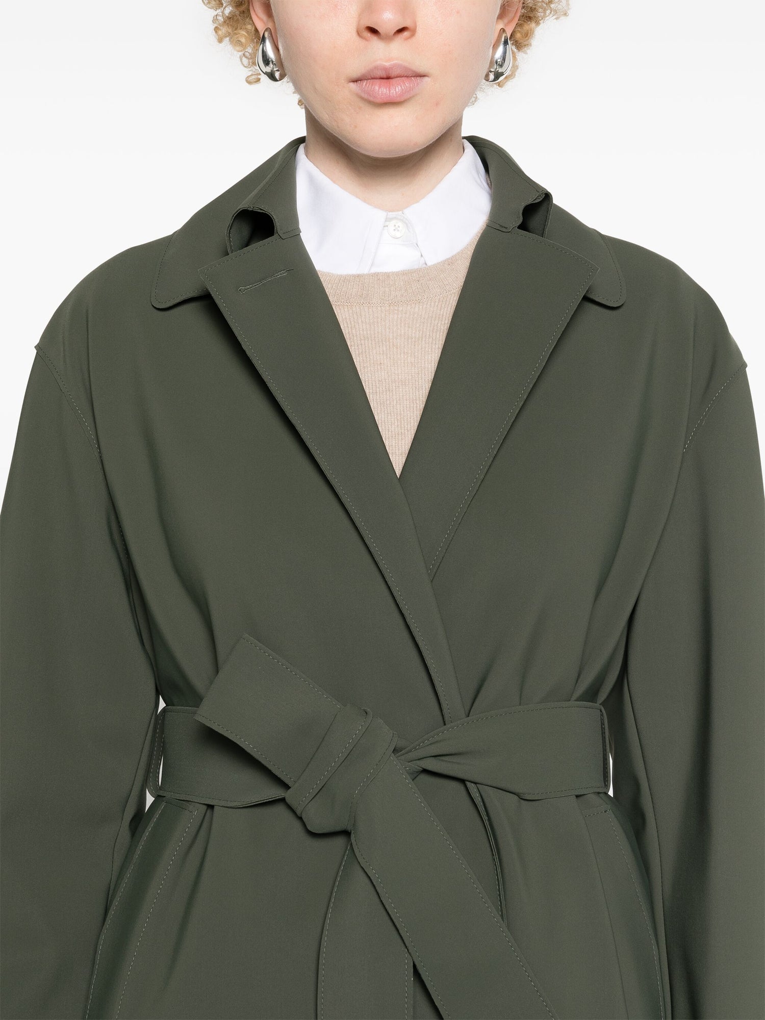 Dropped shoulder mac coat scuba, green