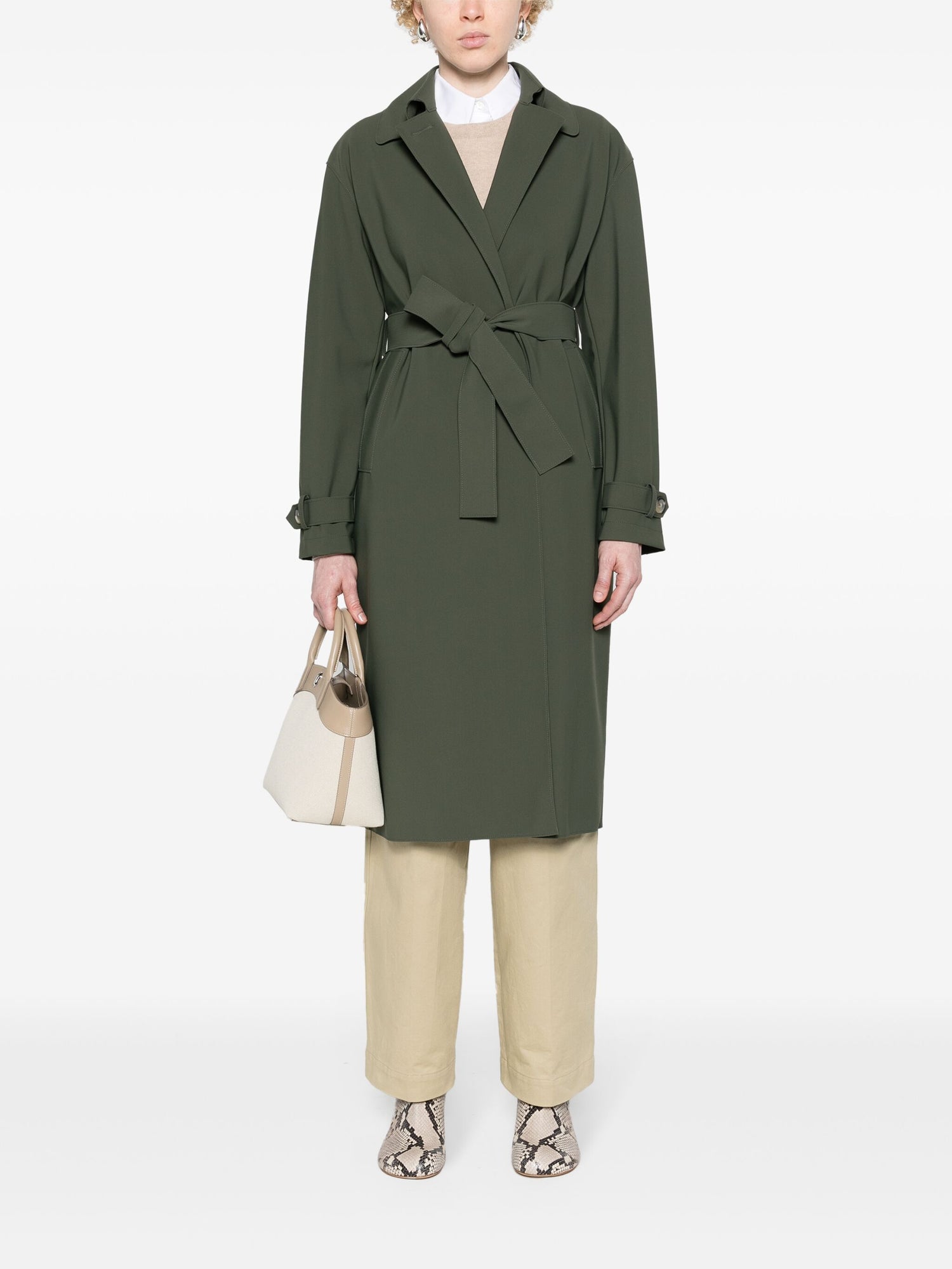 Dropped shoulder mac coat scuba, green