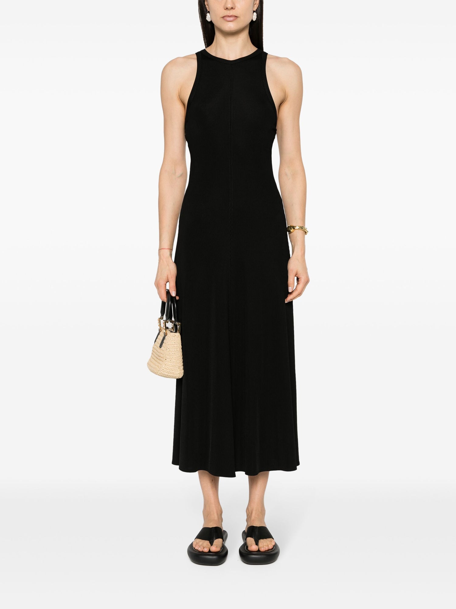 Chic vicose ribbed dress, black