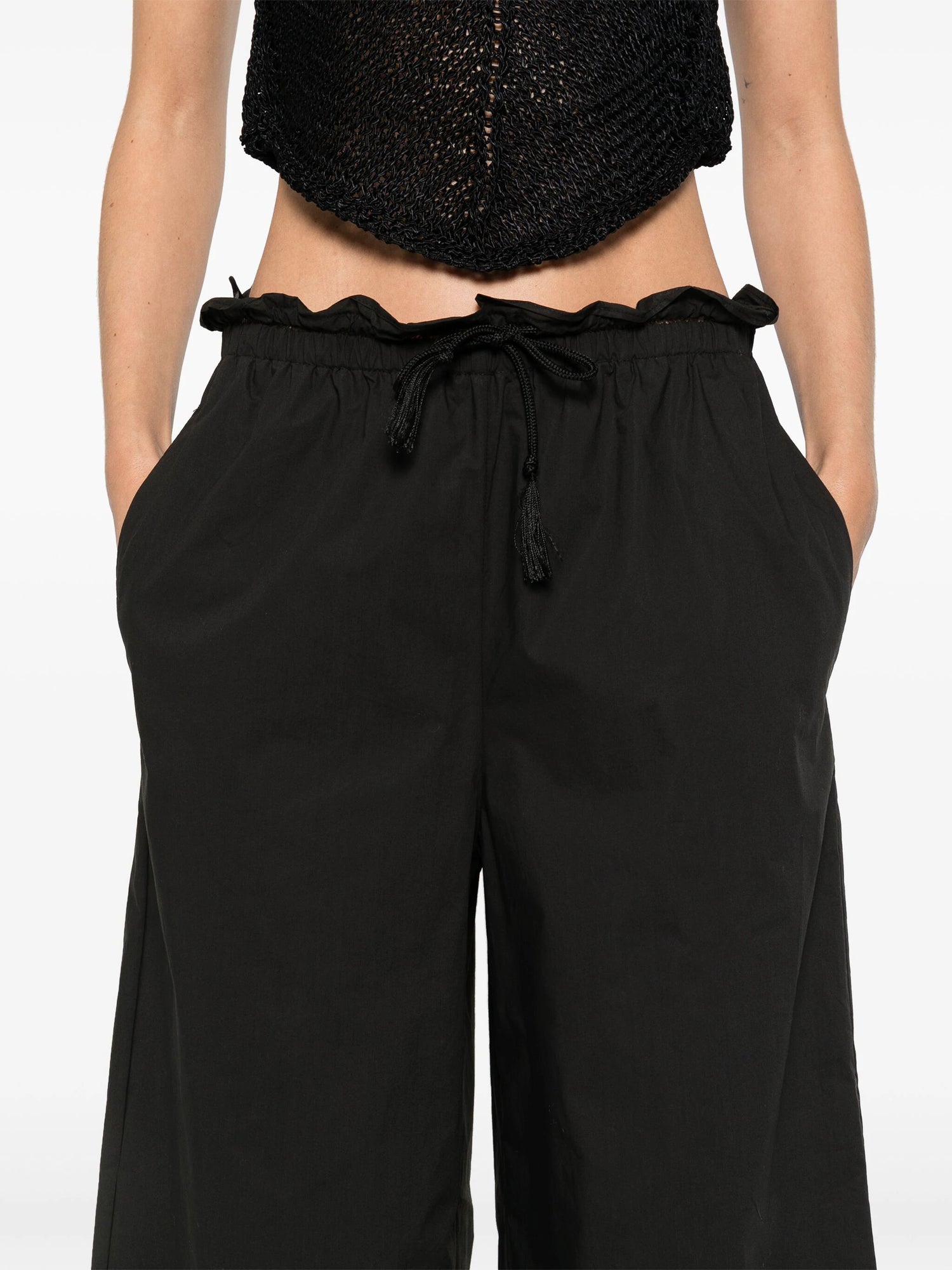 Cotton popline elasticated pants, black