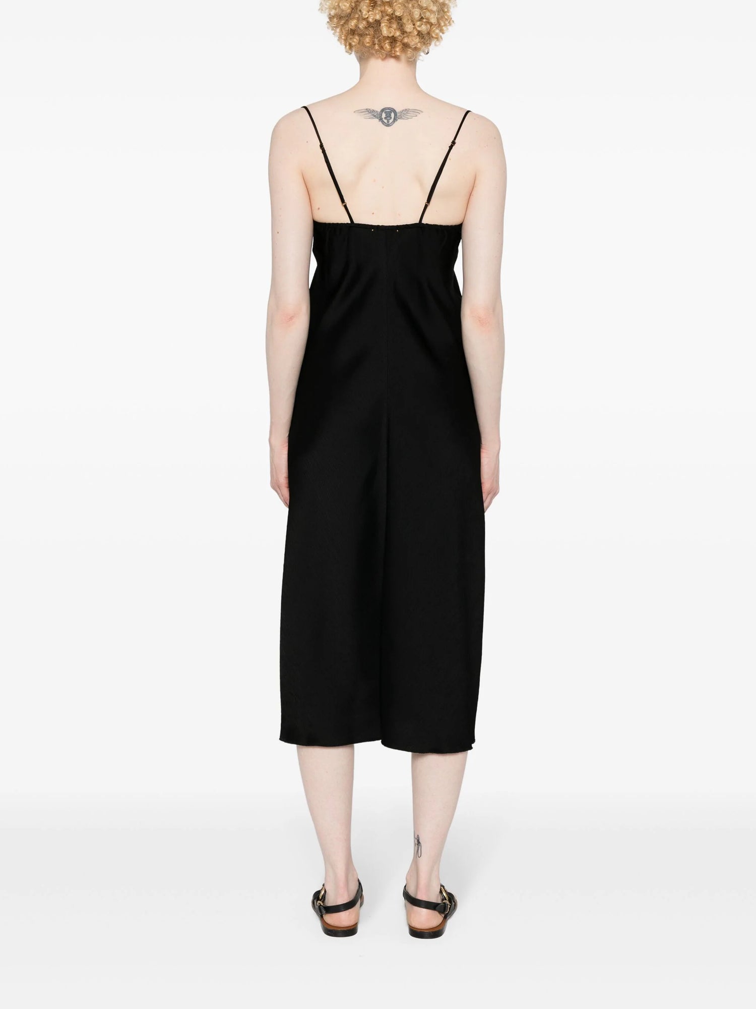 Viscose Satin Strap Dress, Black