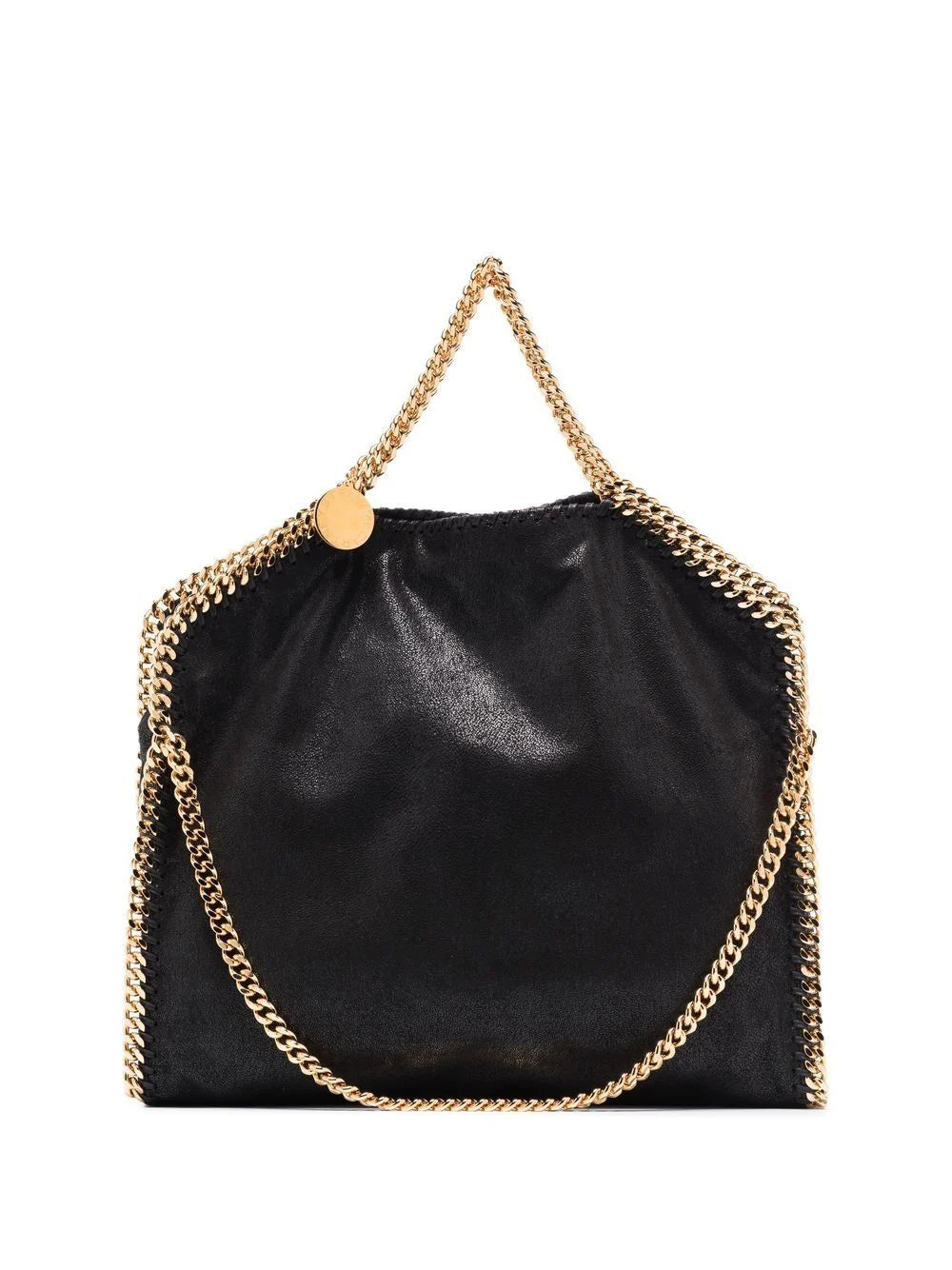 Falabella fold over tote, black w. gold chain