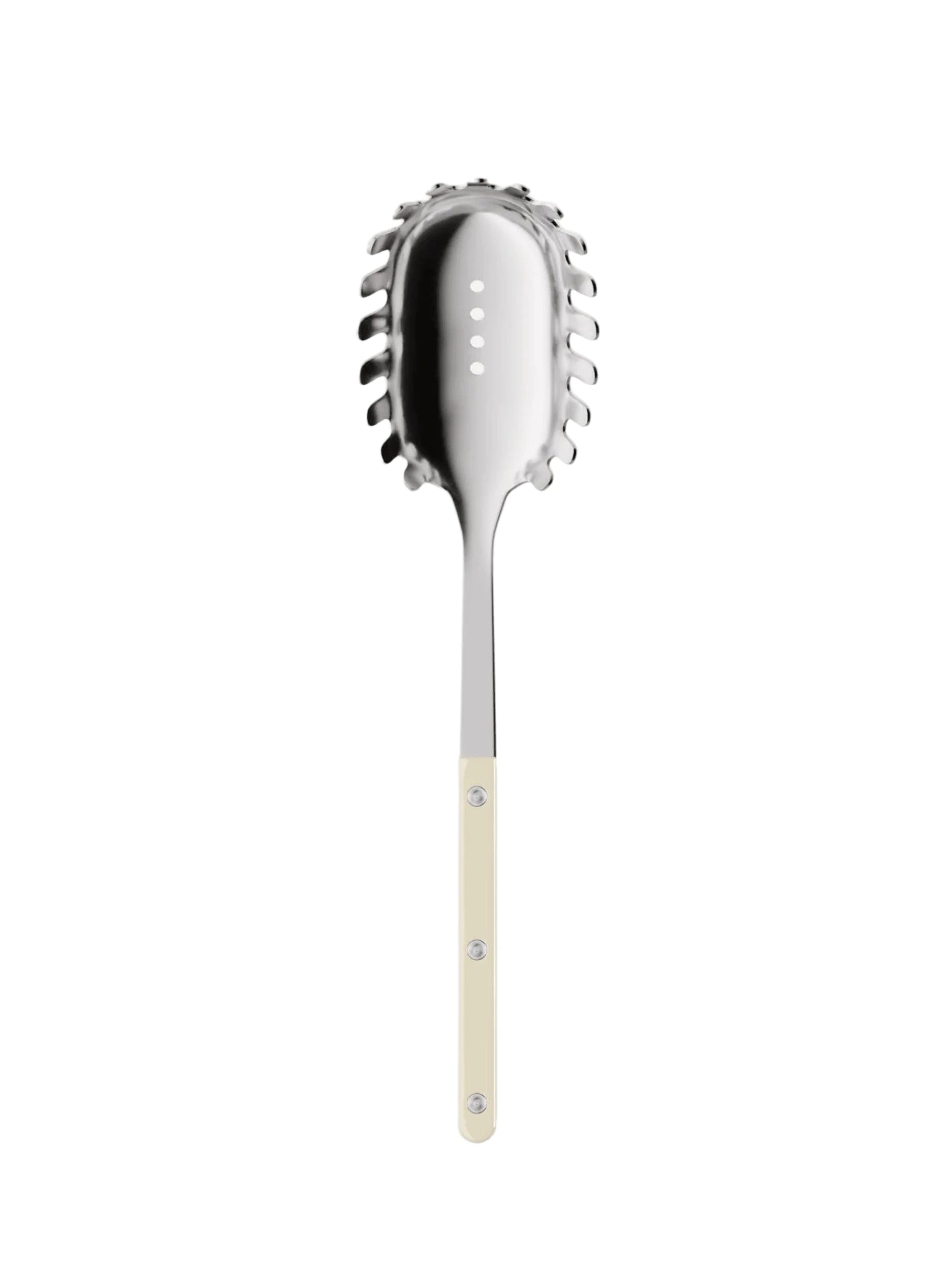 Metallic spoon with decorative handle on a white background