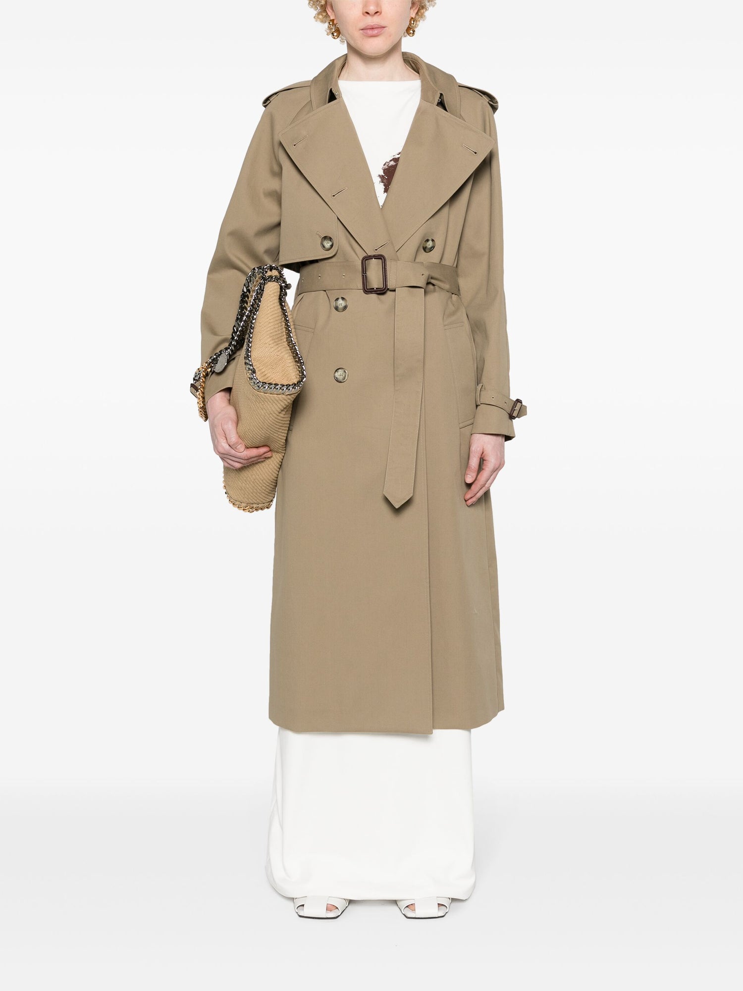 Straight organic cotton trench, olive beige