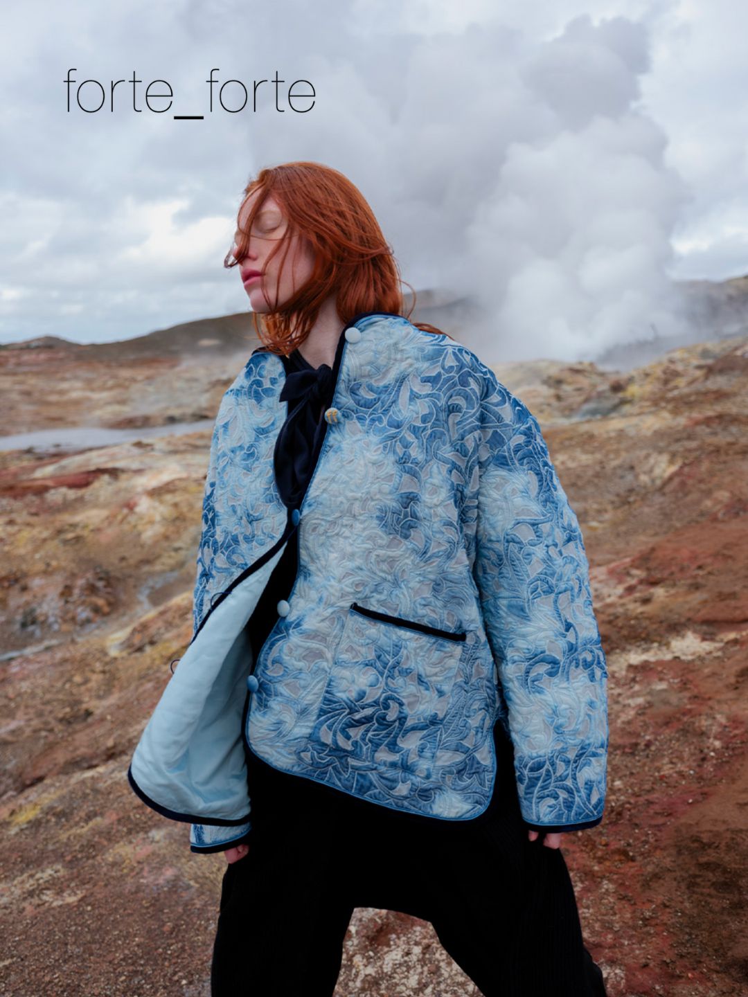 Tie-dye inlaid indigo velvet blouson jacket, denim blue