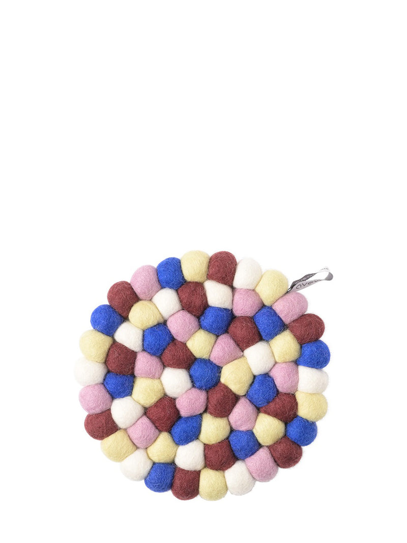 Round felted wool trivet, city multi