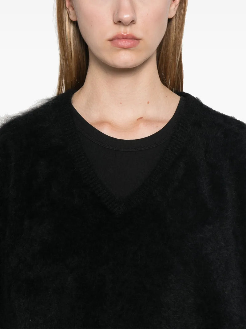 Margareta brushed cashmere V neck sweater, black