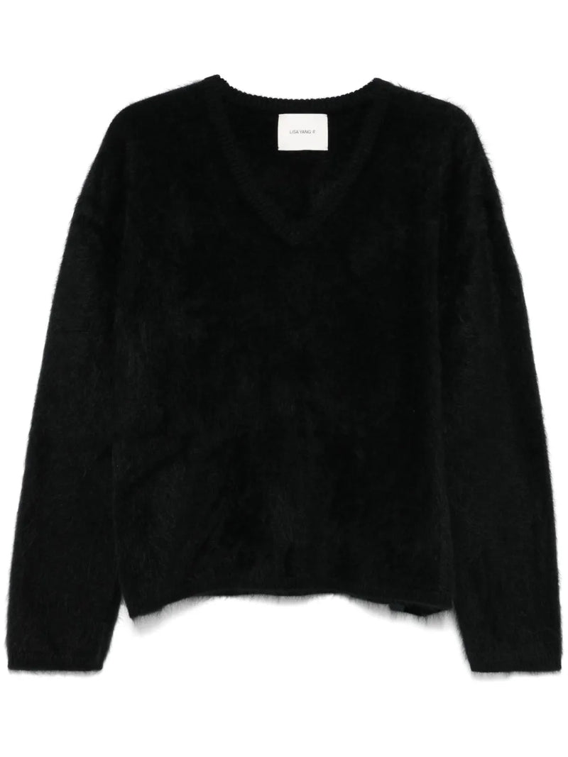 Margareta brushed cashmere V neck sweater, black