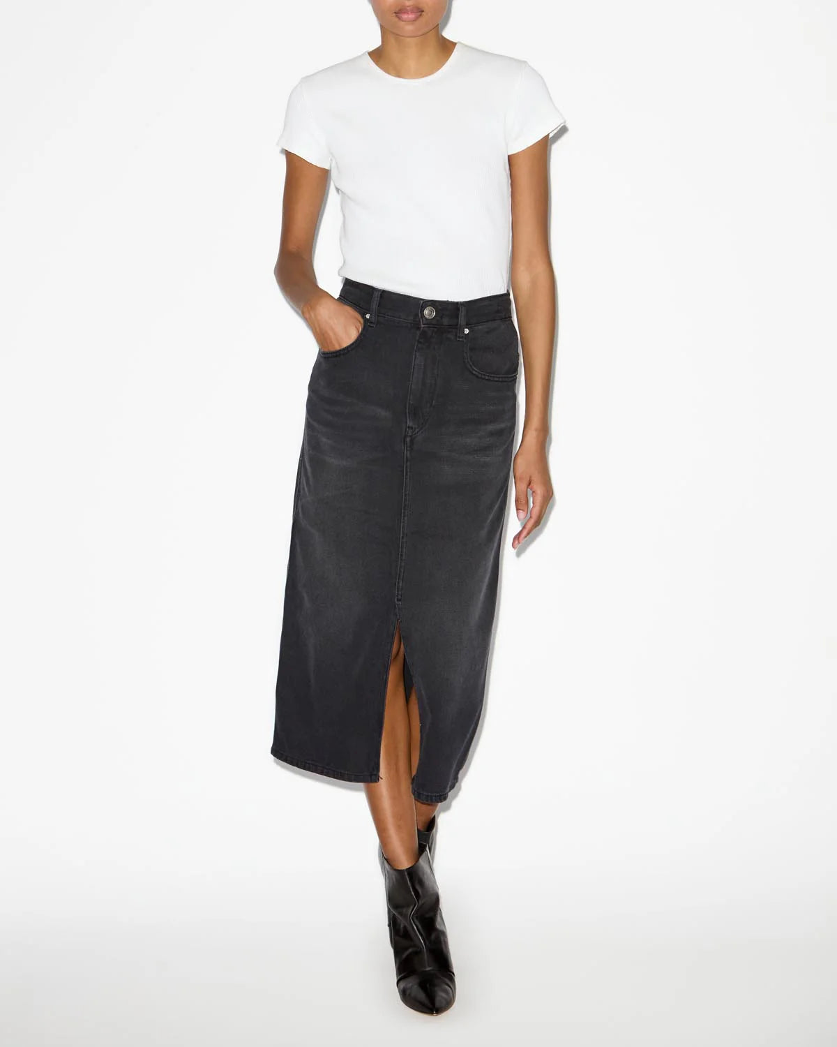 Tilauria fluid denim skirt, faded black