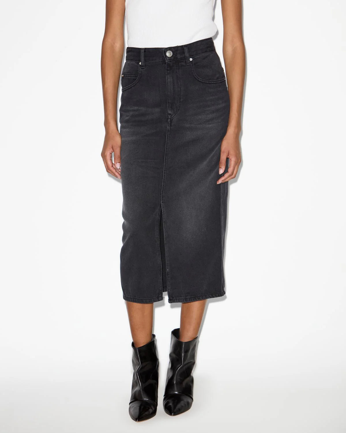 Tilauria fluid denim skirt, faded black