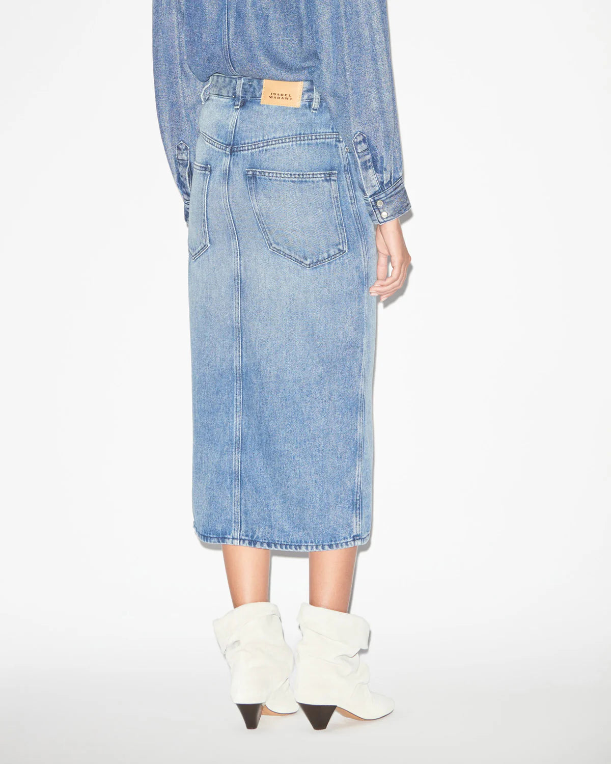 Tilauria fluid denim skirt, light blue