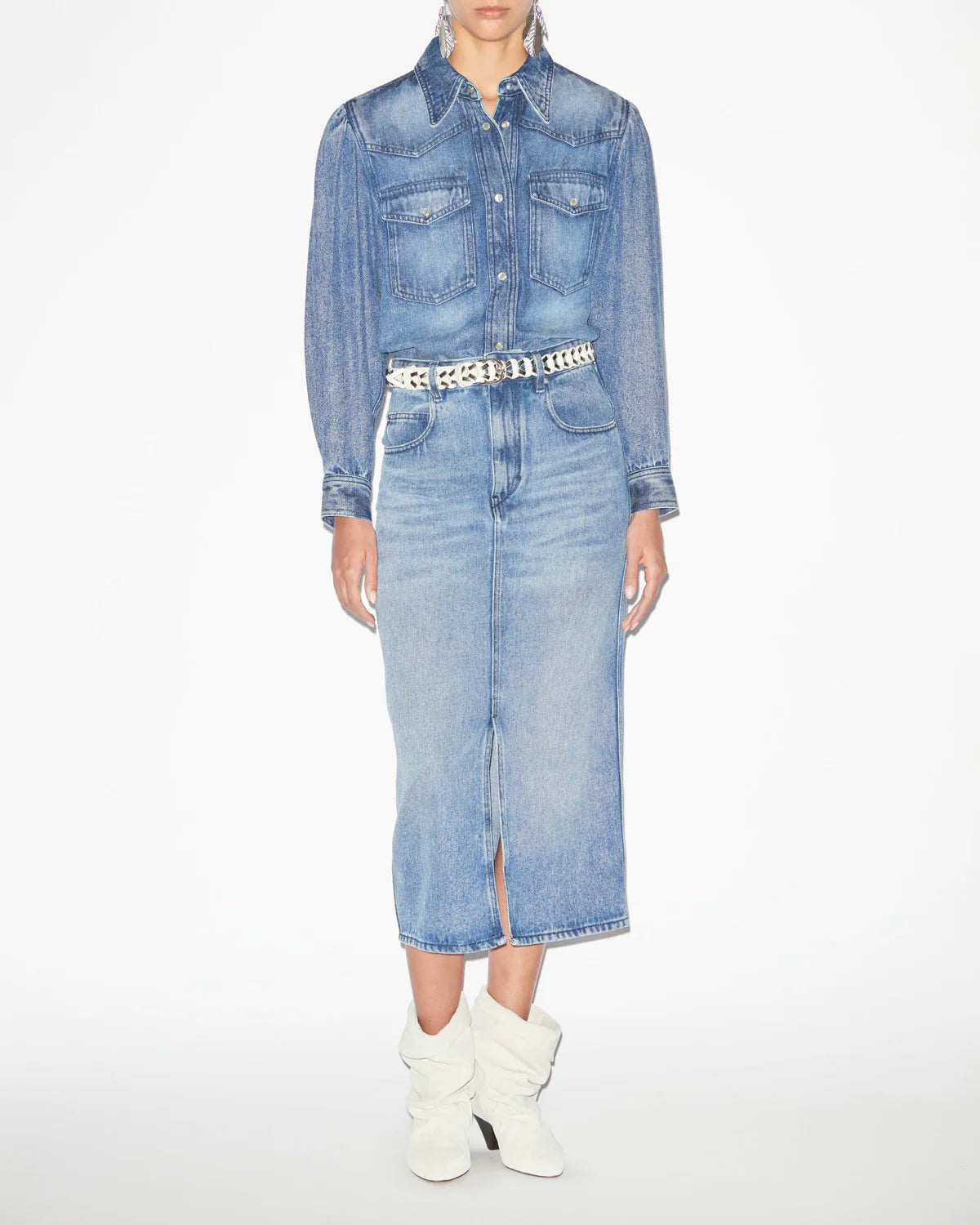 Tilauria fluid denim skirt, light blue