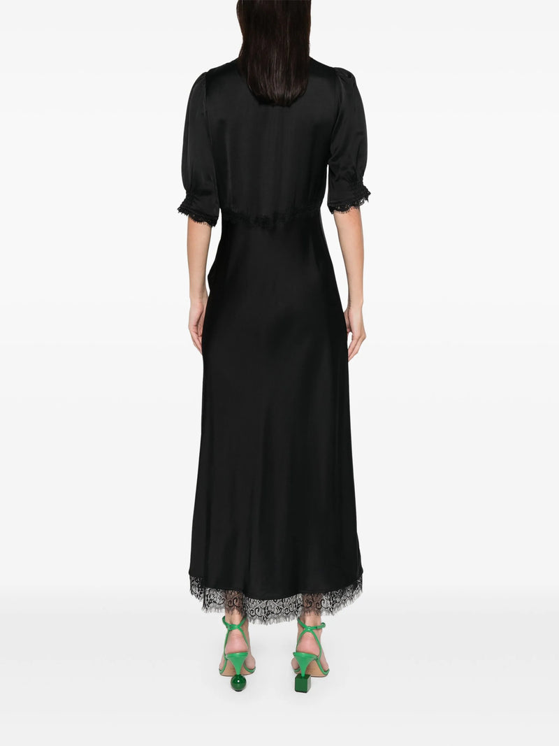 Annina satin lace dress, black