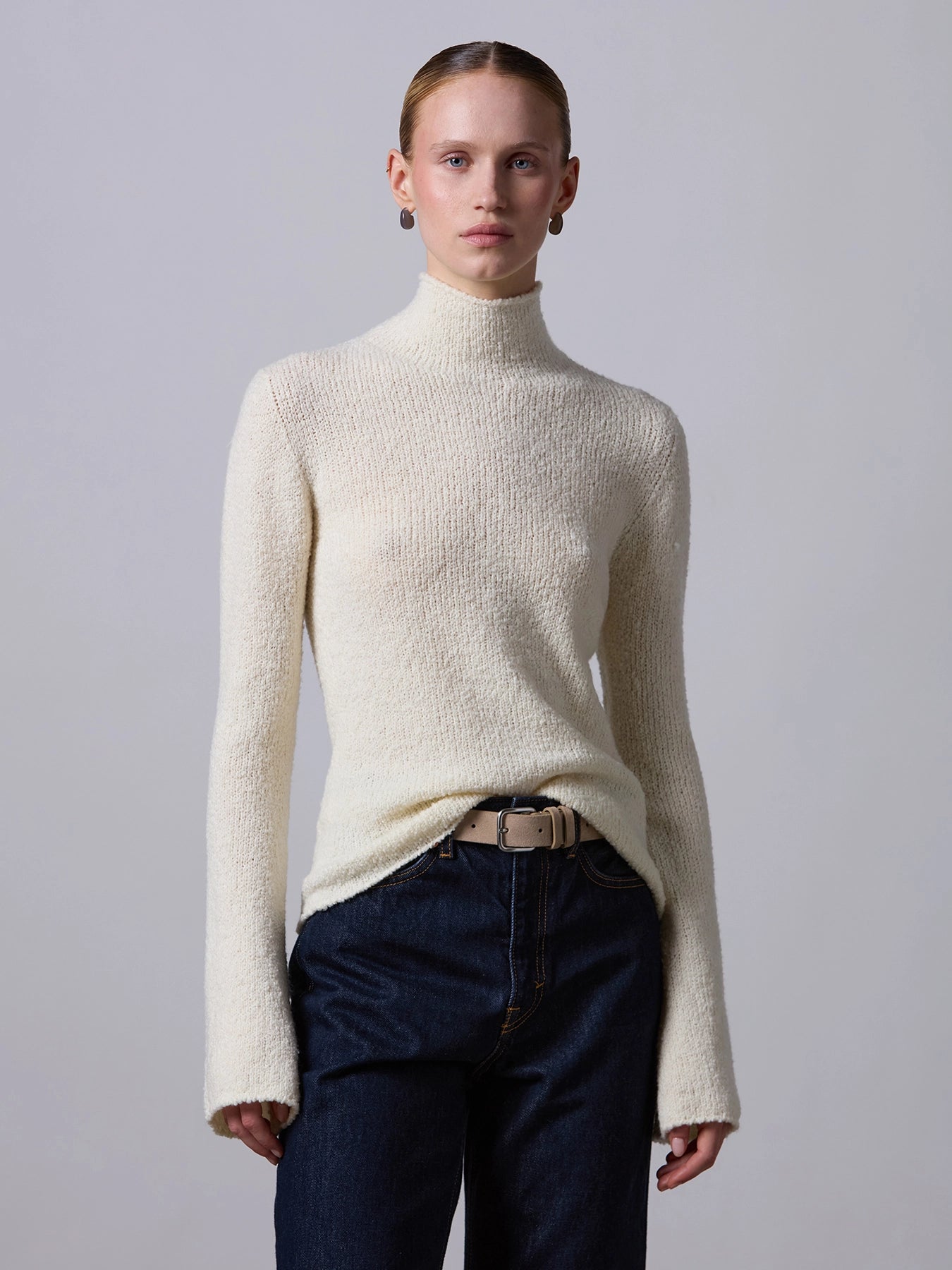Bouclé turtleneck, ivory