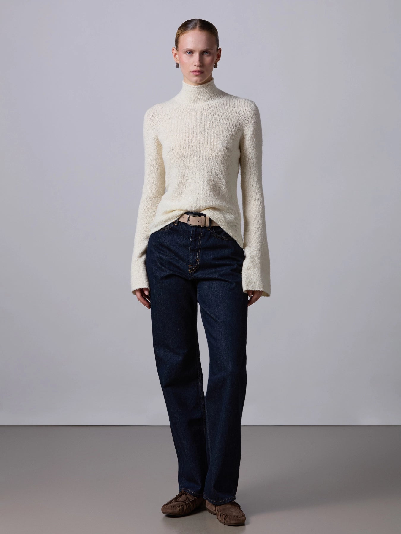 Bouclé turtleneck, ivory