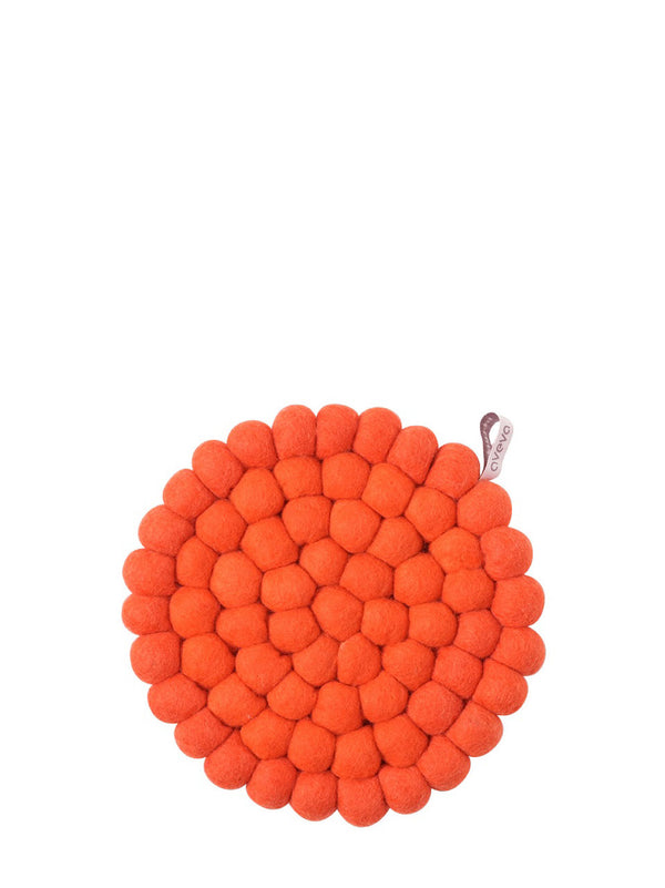 Round felted wool trivet, coral